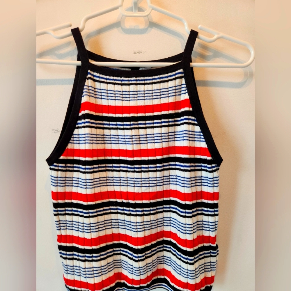 H&M Red, Black & White Striped Halter Tank